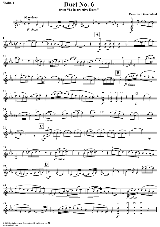 Duet No. 6, from "12 Instructive Duets" - Violin 1