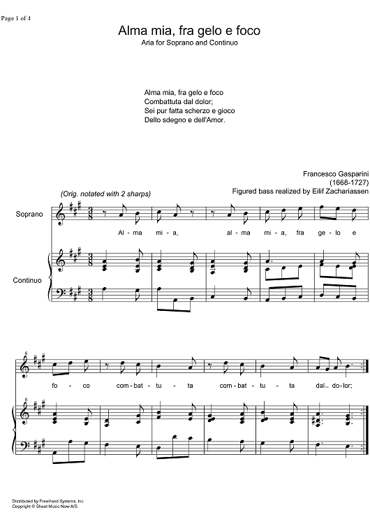 Alma mia fra gelo e foco - Score