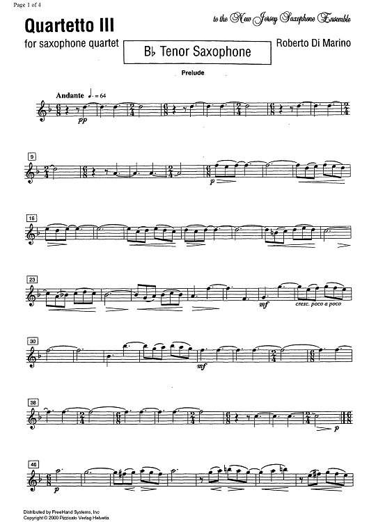 Quartetto III - B-flat Tenor Saxophone