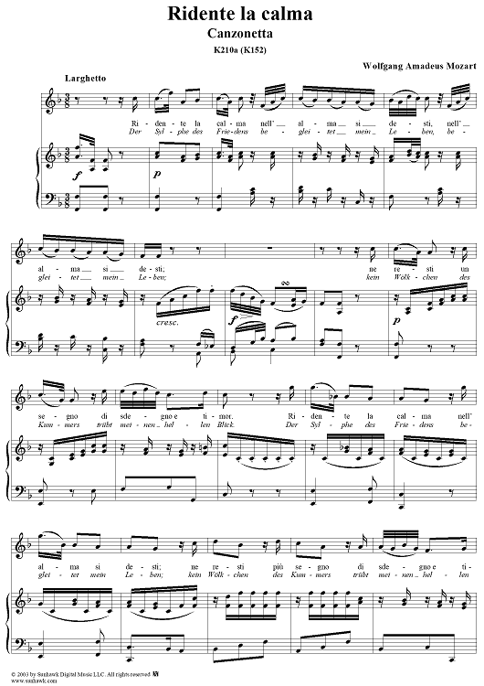 Ridente la Calma (Canzonetta) K210a (K152)