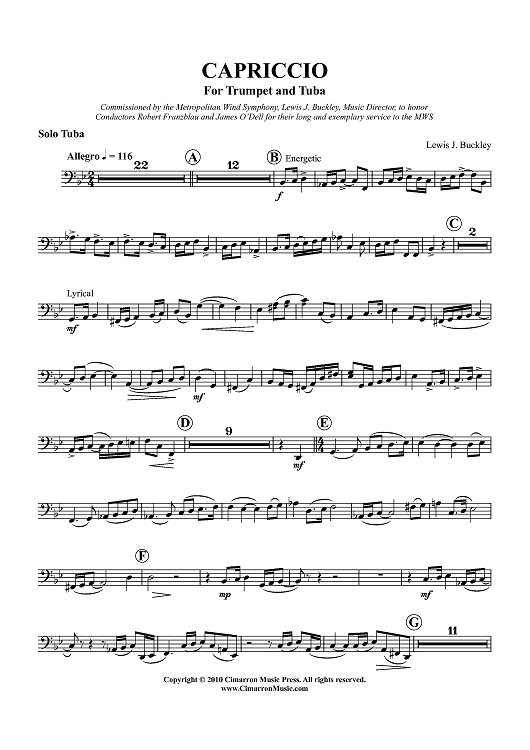 Capriccio For Trumpet and Tuba - Solo Tuba