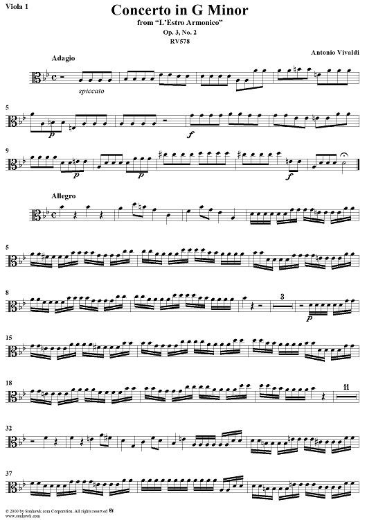 Concerto in G Minor    - from "L'Estro Armonico" - Op. 3/2  (RV578) - Viola 1