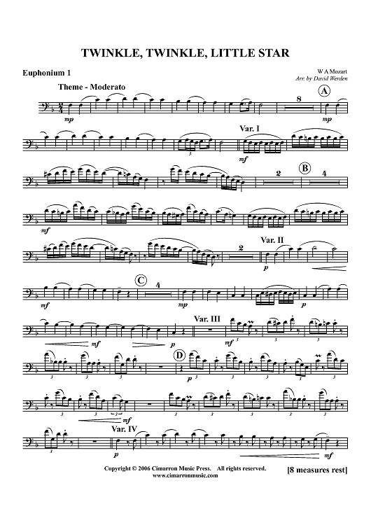 Twinkle, Twinkle, Little Star - Euphonium 1 BC/TC