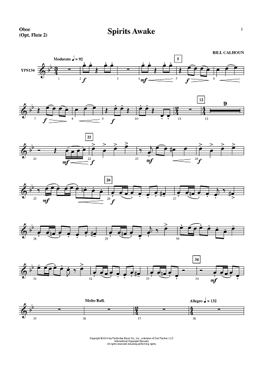 Spirits Awake - Oboe (Opt. Flute 2)