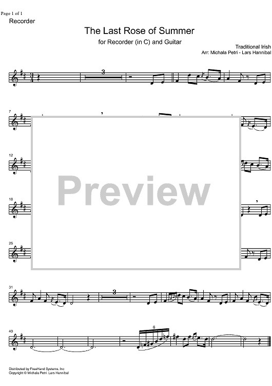 The Last Rose of Summer - Recorder