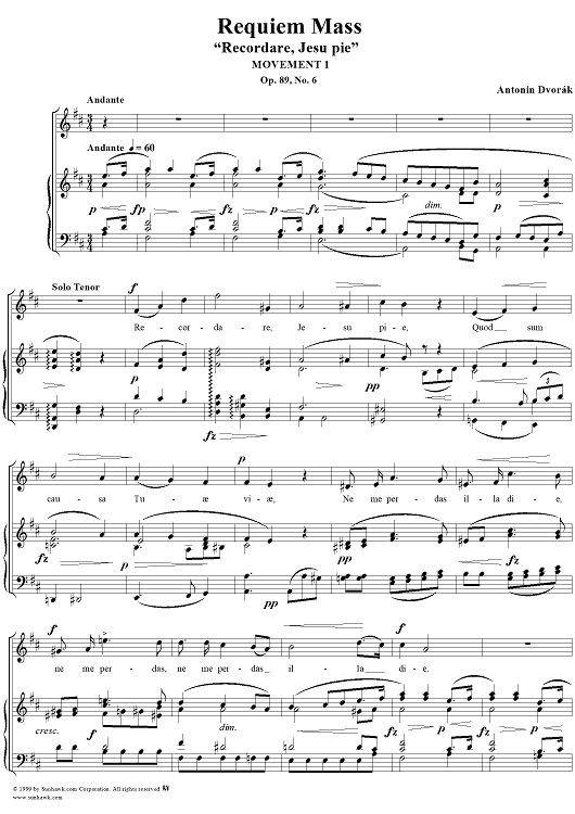 Requiem Mass, Op. 89, Part 1, No. 6, "Recordare, Jesu pie"