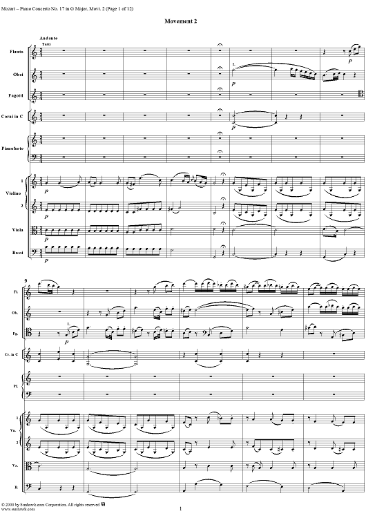 Piano Concerto No. 17 in G Major, Movement 2 (K453) - Full Score