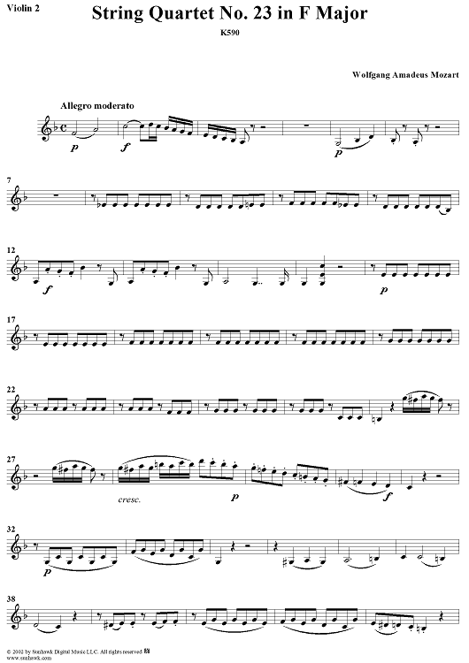 String Quartet No. 23 in F Major, K590 - Violin 2