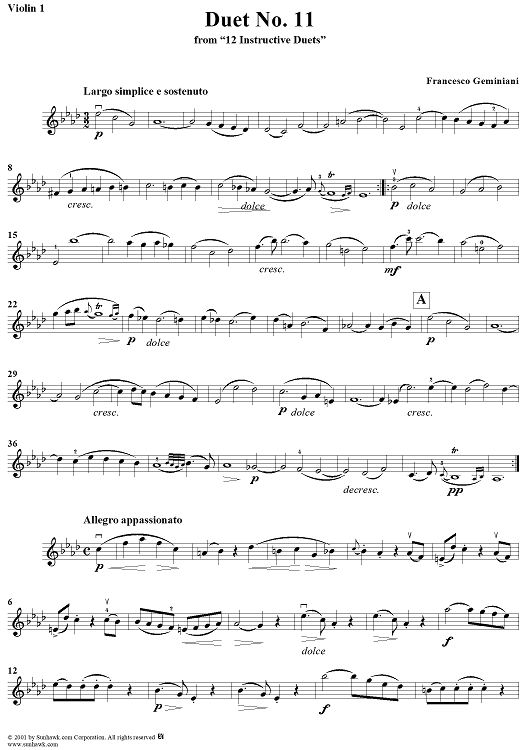 Duet No. 11, from "12 Instructive Duets" - Violin 1
