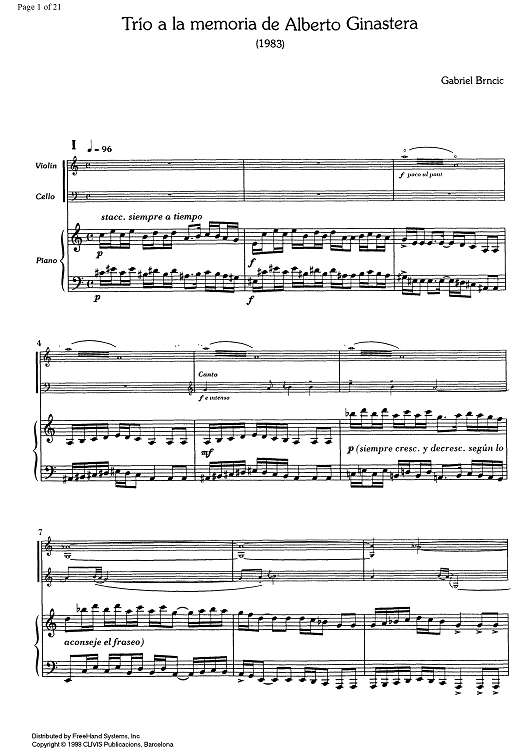Trio a la memoria de Alberto Ginastera - Score