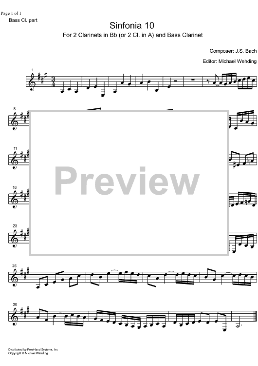 Three Part Sinfonia No.10 BWV 796 G Major - Bass Clarinet