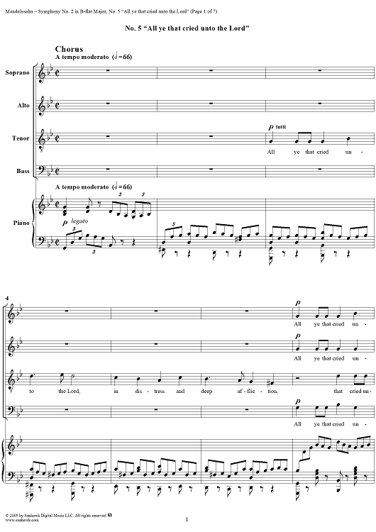 All ye that cried unto the Lord (Chorus), No. 5 from Symphony No. 2 in B-flat Major "Hymn of Praise", Op. 52