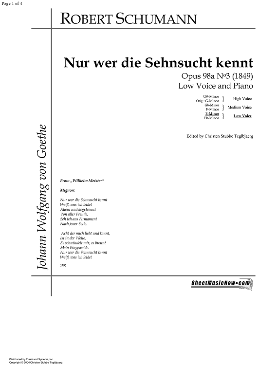 Mignon: Nur wer die Sehnsucht kennt Op.98a No. 3