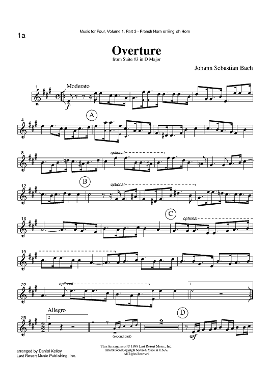 Overture - from Suite #3 in D Major - Part 3 Horn or English Horn in F