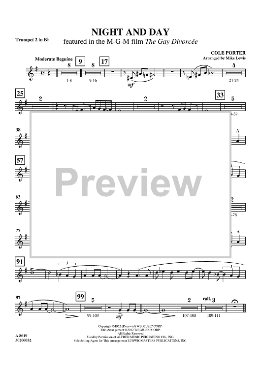 Night and Day - Featured in the M-G-M film The Gay Divorcée - Trumpet 2 in Bb