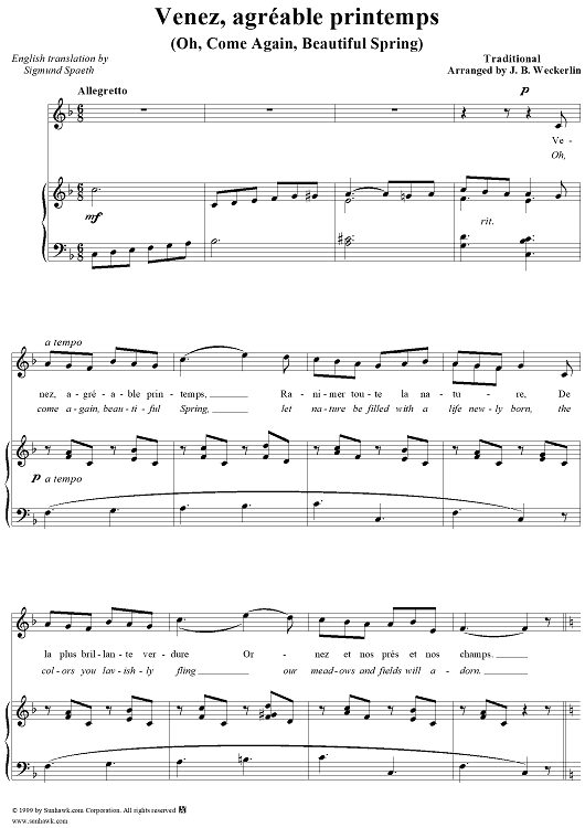 Venez, agréable printemps - (Oh, Come Again, Beautiful Spring)