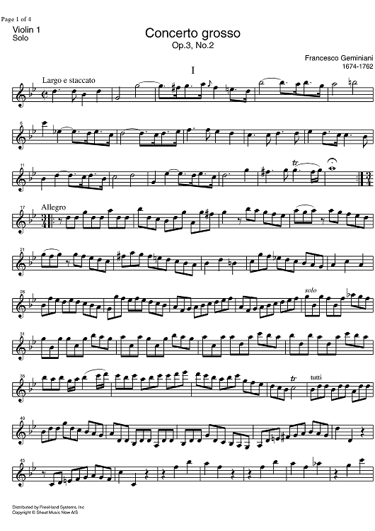 Concerto Grosso Op. 3 No. 2 - Solo Violin 1