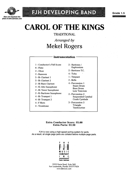 Carol of the Kings - Score Cover