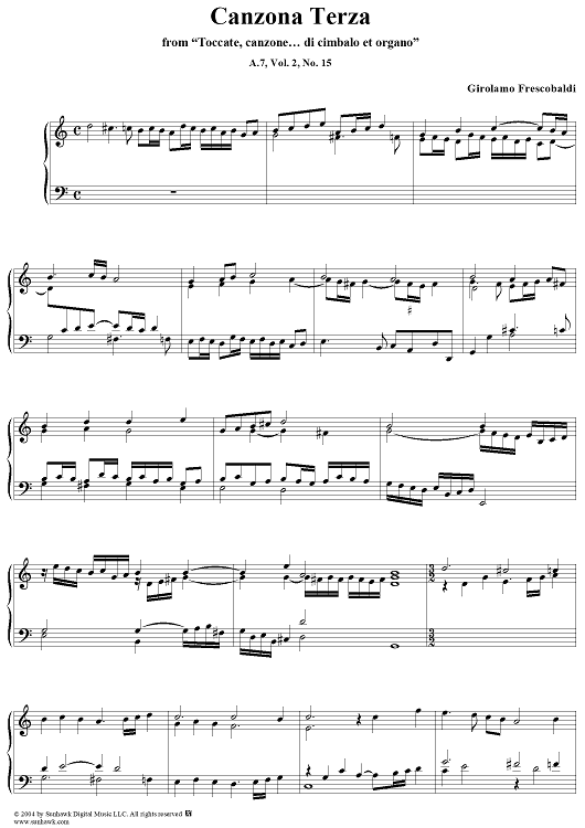 Canzona Terza, No. 15 from "Toccate, canzone ... di cimbalo et organo", Vol. II