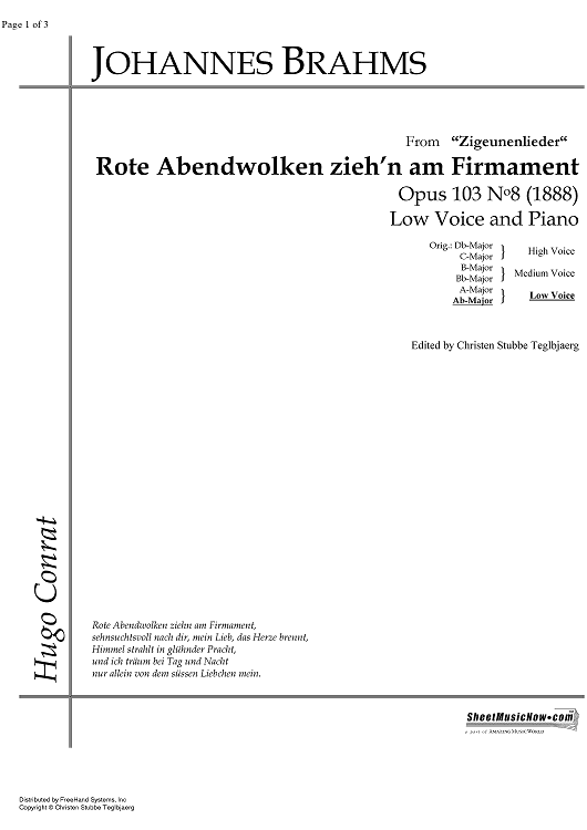Rote Abendwolken zieh'n am Firmament Op.103 No. 8