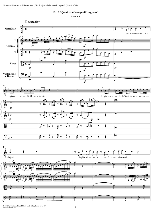 "Quel ribelle e quell' ingrato", No. 9 from "Mitridate, rè di Ponto", Act 1, K74a (K87) - Full Score