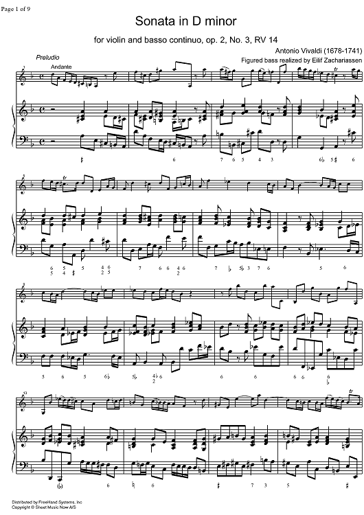 Sonata d minor Op. 2 No. 3 RV14 - Score