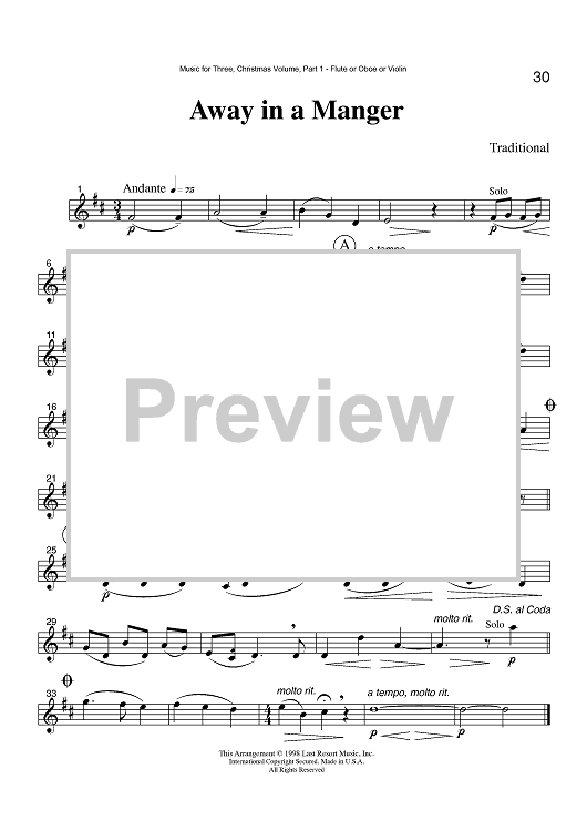 Away in a Manger - Part 1 Flute, Oboe or Violin