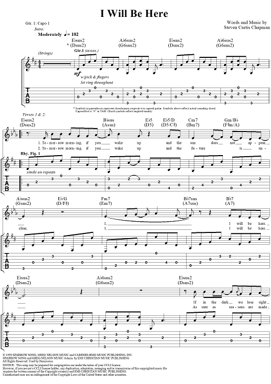 I Will Be Here" Sheet Music by Steven Curtis Chapman for