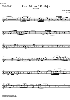 Piano Trio No. 2 Eb Major KV498  Kegelstatt - Clarinet in B-flat