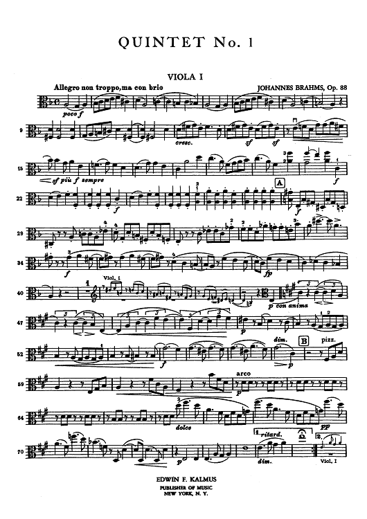 Quintet No. 1 - Op. 88 - Viola 1