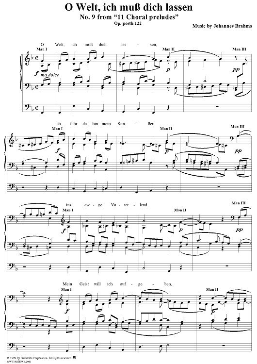 O Welt, ich muss dich lassen 2 - No. 11 from "11 Choral preludes" - Op. posth 122
