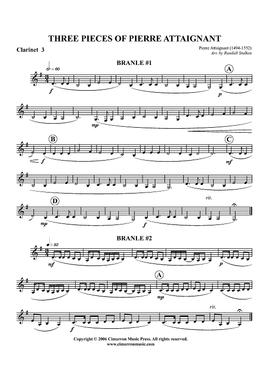 Three Pieces by Pierre Attaignant - Clarinet 3
