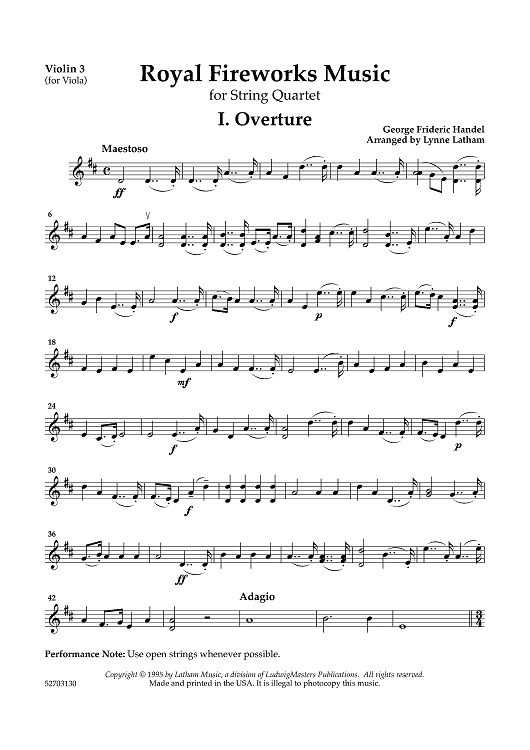 The Royal Fireworks Music - Violin 3 (for Viola)