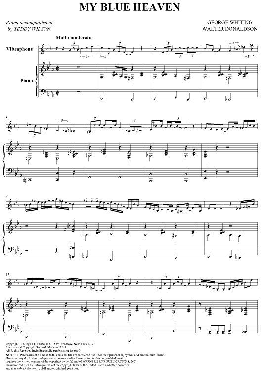 My Blue Heaven - Piano Score