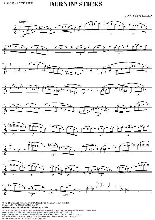 Burnin' Sticks - E-flat Alto Saxophone