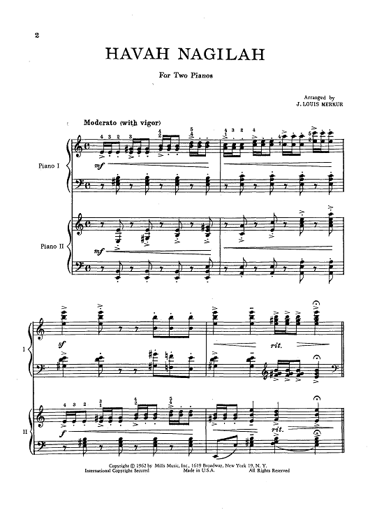 Havah Nagilah - For Two Pianos