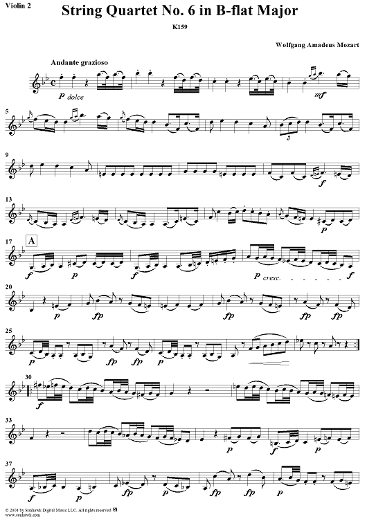 String Quartet No. 6 in B-flat Major, K159 - Violin 2
