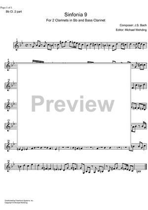Three Part Sinfonia No. 9 BWV 795 f minor - B-flat Clarinet 2