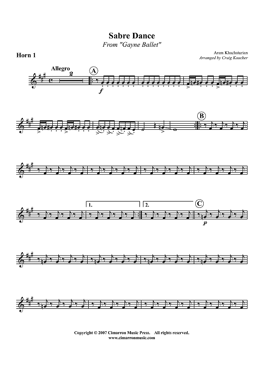Sabre Dance - From "Gayne Ballet" - Horn 1 in F