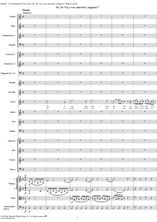"Tu, è ver, m'assolvi, Augusto?", No. 26 from "La Clemenza di Tito", Act 2 (K621) - Full Score
