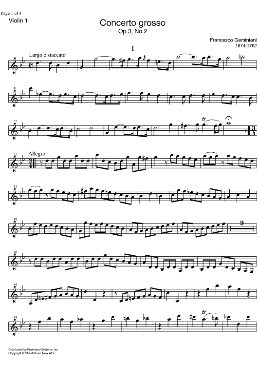 Concerto Grosso Op. 3 No. 2 - Violin 1