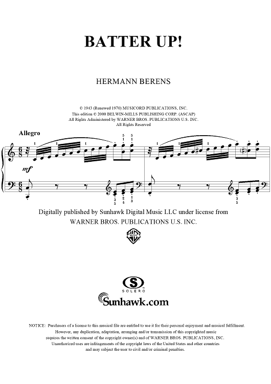 Batter Up!" Sheet Music for Easy Piano Sheet Music Now