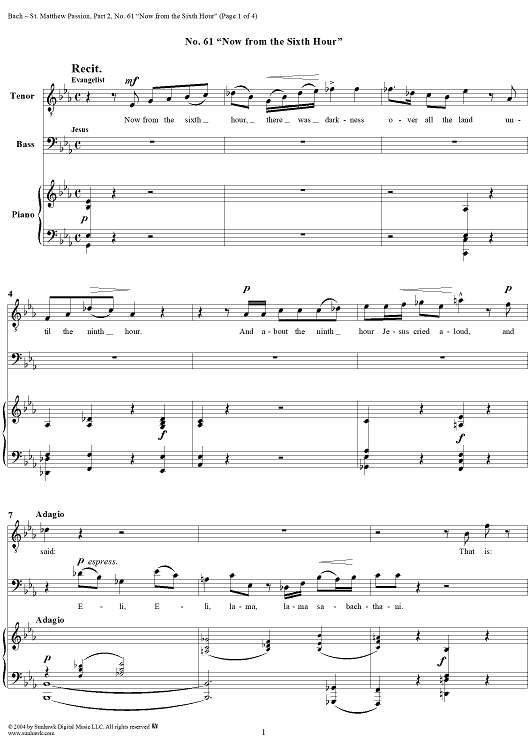 St. Matthew Passion: Part II, Nos. 61a, 61b, 61c, 61d, "Now from the Sixth Hour"