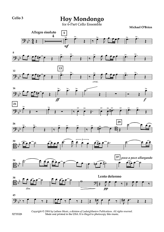 Hoy Mondongo for 6-part Cello Ensemble - Cello 3