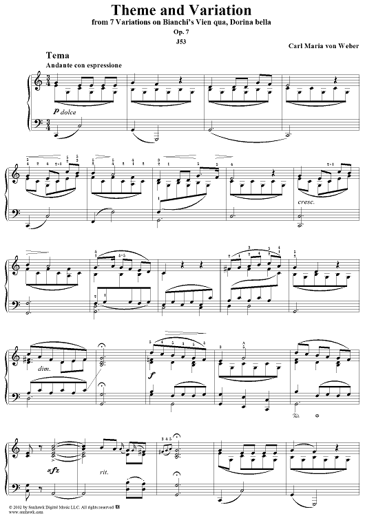 7 Variations on Bianchi's Vien quà, Op. 7, J53: Theme