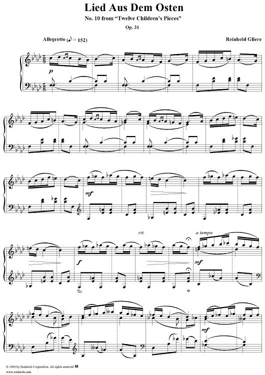 Lied aus dem Osten - No. 10 from "Twelve Children's Pieces" Op. 31