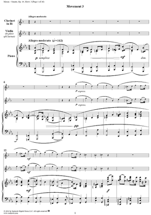 Clarinet Sonata, Op. 14, Movement 3 - Piano Score