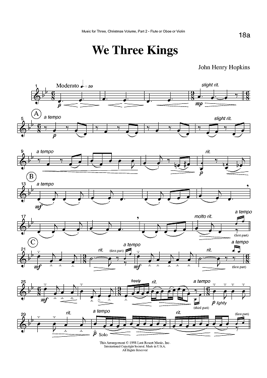 We Three Kings - Part 2 Flute, Oboe or Violin