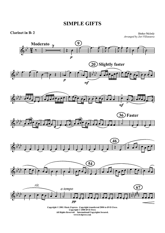 Simple Gifts - Clarinet 2 in B-flat