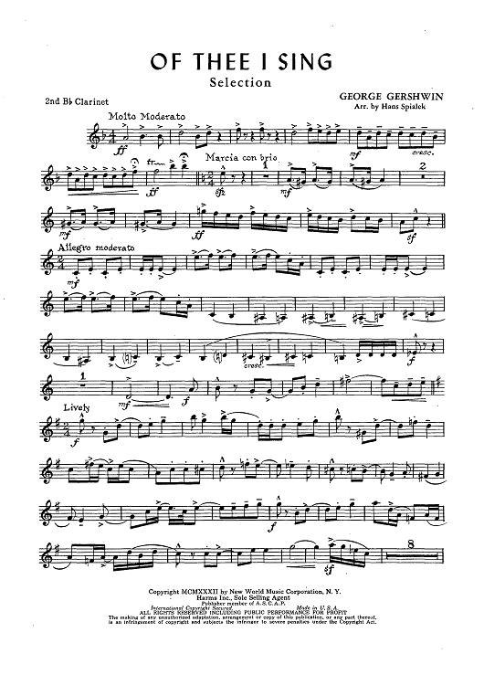 Of Thee I Sing - Clarinet 2 in Bb